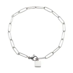 【シルバー × フリーサイズ】[Cream dot. クリームドット公式] ブレスレット レディースステンレス製 金属アレルギー つけっぱなし サージカルステンレス オーバルチェーン プレート メタル スクエア 四角 ひし形 大人のサムネイル