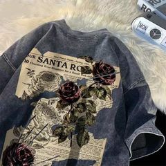 🌹 アメリカン・ローズ・ヴィンテージ・スタイル 🌹 夏用 | アメリカン・ヴィンテージ | ウォッシュ・アンド・イエローディング | レラックス・オーバーサイズ | 半袖 T シャツ カップルウェア 商品説明