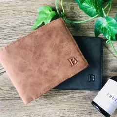 a.二つ折り財布 メンズ  新品未使用 レザー 薄い財布  ブラウン　茶色 革 薄型　スリムウォレット　男性　プレゼント
