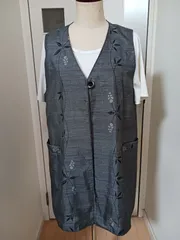 【着物リメイク３】大島紬のロングジレM～Lサイズ