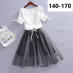 キッズ 子供服 上下セット セットアップ Tシャツ+キャミソールワンピース 2点セット カジュアル 女の子 姫系 ガーリー チュールワンピ キッズスカート 夏 ゆったり 可愛い ジュニア 半袖 薄手 KSGA015(140-170)