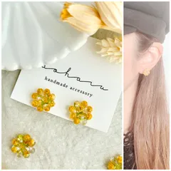 大人気 パール ミモザ 金箔 のフラワーピアス/イヤリング(小)
