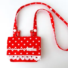 ショルダー対応☆ガーリーなマチ付き移動ポケット（赤白ドットレース）女の子｜ワンピースでも使えるショルダーつき｜ティッシュケースつき