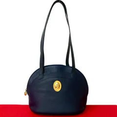 極 美品 Christian Dior ディオール ヴィンテージ CD ロゴ 金具 レザー 本革 セミ ショルダーバッグ トートバッグ ネイビー 紺 117-6