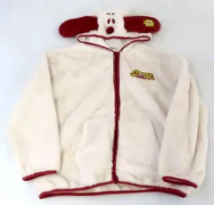 【中古】アウターウェア スヌーピー(Dance with Snoopy) ふわふわジップパーカー ホワイト×レッド Lサイズ 「PEANUTS(SNOOPY)」 ユニバーサル・スタジオ・ジャパン限定