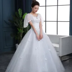 ウェディングドレス 大きいサイズ ホワイト 花柄 披露宴 前撮り 姫系 二次会 フェミニン 結婚式 ドレス パーティー XL XXL 2XL XXL 3XL 4XL 5XL 6XL 7XL 8XL 透け感 Aライン 花 レース  紐タイプ プリンセス 花嫁