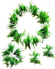 S.fields.inc ハワイアンレイ フラダンス 4点セット 造花 首飾り 髪飾り 腕飾り( ホワイトフラワー)