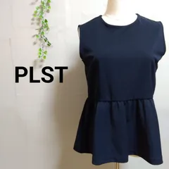 PLST プラステ　ペプラムデザイントップス　ブラウス 濃紺   ノースリーブ   AA1-1