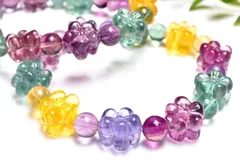 繊細彫刻◇マルチカラー フローライト　12-13x12(丸玉7.5)mm　梅の花彫刻 ブレスレット 1個売り パワーストーン 天然石 _BG5677