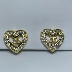 ®️ Christian Dior クリスチャンディオール ロゴ ラインストーン イヤリング ハートモチーフ イヤリング GP ゴールドカラー レディース アクセサリー