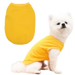 RIOSTUDIO 犬服 春 夏 (XS～XLサイズ) 犬の服 夏用 タンクトップ 無地 Tシャツ シンプル 涼しい 通気 ノースリーブベスト わんこ服 小型犬 中型犬 大型犬 猫服 防虫 抜け毛防止 ルームウェア 犬用 [④イエロー]