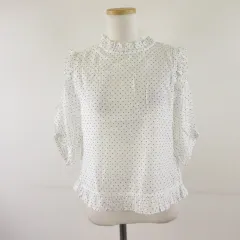 ヘザー Heather カットソー ブラウス 七分袖 ドット フリル 2way 白 F *T37