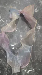 ロングリボン ピンクチャーム クリップ くすみ色