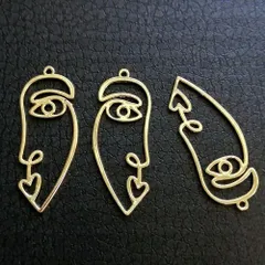 【2個】メタルチャーム パーツ フェイス 顔 横顔 ゴールドチャーム パーツ レジンフレーム アクセサリーチャーム ハンドメイドアクセサリー 金属チャーム カン付き