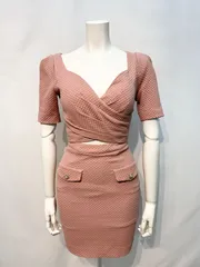 1537 IRMA イルマ　キャバクラ　ドレス　ワッフル　ウエストカット　タイト　ミニ　パールボタン　キャバドレス　XS