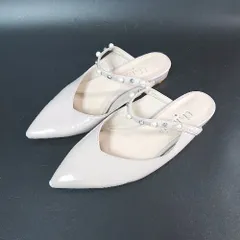 ◇ DIANA ダイアナ ポインテッドトゥ ストラップ パール エナメル パンプス サイズM ピンクベージュ レディース E  【1308290068434】