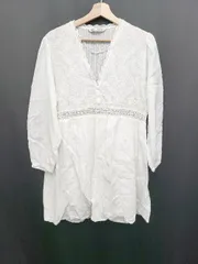 ◇ ⊂ ZARA ザラ ドット 水玉柄 長袖 シャツ チュニック サイズM ホワイト レディース E  【1503040004926】