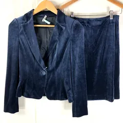 アナイ ANAYI セットアップ ジャケット ベロア 一つボタン 長袖 スカート 裏地付き スリット ファスナー ネイビー 935465