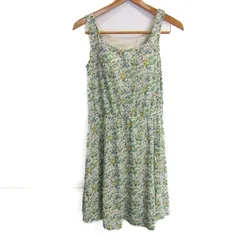 ユニクロ フレアブラワンピース ノースリーブ 未使用 ストレッチ 花柄 トップス レディース Lサイズ ホワイト×グリーン UNIQLO