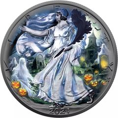 [保証書・カプセル付き] 2024年 (新品) アメリカ「イーグル・ウオーキング リバティ・ハロウィン ゴーストナイト」純銀 1オンス カラー 銀貨