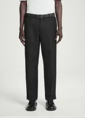 COS リラックスフィット スラックス EUR 46 ブラック RELAXED-FIT TEXTURED STRIPE KNITTED SHIRT リラックスフィット