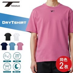 THESEUS 半袖シャツ 同色２枚セット ピンク ロゴ ブラック ドライＴシャツ メッシュ 吸汗速乾  DryTshirt PINK Logo BLACK TB71