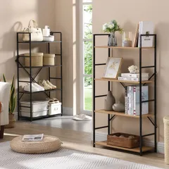 『特価』 4段 幅58.6×奥行23.5×高さ112cm スチールラック 組立品 木製棚板 隙間収納 スリム 収納ラック ブラック 収納 オープンシェルフ 棚 ラック