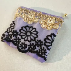 ☆ハンドメイド☆レース＆インド刺繍リボン☆ミニポーチ☆パープル☆
