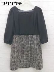 ◇ NATURAL BEAUTY BASIC ツイード 切り替え 七分袖 ミニ ワンピース サイズM ブラック レディース 【中古】 【1002802199707】