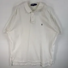 古着 90's/90年代 ポロバイラルフローレン Polo by Ralph Lauren 鹿の子 半袖 ポロシャツ ロゴ 刺繍 2ボタン 大きいサイズ XL  ホワイト 無地 メンズ