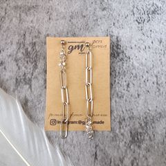 5【SALE】ロングチェーン×クリアつぶつぶピアス（シルバー）［サージカルステンレス］※イヤリング変更可能