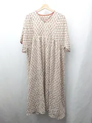 ◇ Θ Lowy by Corners 模様入り 半袖 ロング丈 ワンピース サイズM グレー オレンジ系 レディース E  【1506300032530】