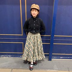チェック柄 フリルスカート　ベージュ　　モッズ　昭和　レトロ　タータンチェック　　トラッド