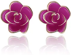 CHLOEOS バラ ピアス レディース 人気 蔷薇 ローズ 花 スタッドピアス k18金RGP 大人 可愛い 金属アレルギー対応 結婚式 お呼ばれ 小顔 シンプル 両耳用 おしゃれ カジュアル 上品 ギフトBOX付き(パープル ピアス単品)