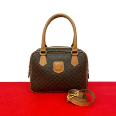 極 美品 CELINE セリーヌ マカダム ブラゾン トリオンフ 柄 レザー 2way ハンドバッグ ミニ ボストンバッグ ショルダーバッグ 茶 25273