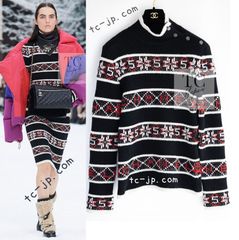 シャネル セーター CHANEL ブラック No.5 ロゴ カシミア 肉厚 ニット カール・ラガーフェルド遺作  セレブ着用 高見え 超美品 40