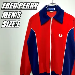 【ユーロ古着･60's~70's･MADE IN BRITAIN表記】FRED PERRY　フレッドペリー　襟付きトラックジャケット　ジャージ　メンズ　サイズ表記L　レッド×ネイビー