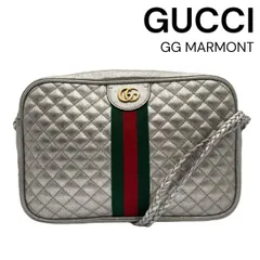●グッチ GUCCI GGマーモント ショルダーバッグ シェリーライン シルバー レザー レディース 5D967