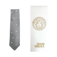 GIANNI VERSACE ジャンニ ヴェルサーチ メドゥーサ 格子柄 シルク ネクタイ シルバー グレー ビジネス フォーマル メンズ イタリア製 正規品