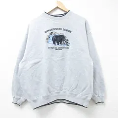 L/古着 長袖 スウェット メンズ 00s クマ 刺繍 クルーネック グレー 霜降り spe 24oct26 中古 スエット トレーナー トップス