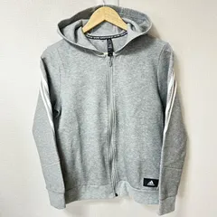 (^w^)b adidas アディダス スウェット ジップアップパーカー フーディ ライン シンプル 羽織り ラフ スポーツMIX トレーニングウェア グレー ジュニア キッズ 子供服 サイズ160