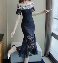 パーティードレス マーメイドワンピース オフショルダー 刺繍