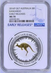 2016 P Atralia GILDED Silver Kangaroo NGC MS 70 1 oz Coin w/OGP gilt ER LABEL