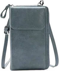 Four leaf 大容量 スマホが入る ショルダー 財布 スマホポーチ レディース スマホショルダー 財布付き お財布ショルダー スマホポシェット 携帯ポーチ 一体型(ブルー)
