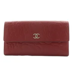 シャネル CHANEL カメリア ココマーク 長財布 二つ折り 小銭入れ 型押し レザー 17番台 赤 レッド /AN3 ●D ■OH