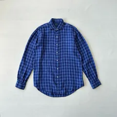 ラルフローレン　リネン　ボタンダウンシャツ　クラシックフィット　チェック　ブルー T1254 B1