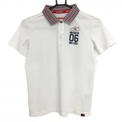 【美品】ニューバランスゴルフ 半袖ポロシャツ 白×ネイビー×レッド 襟ボーダー 胸ロゴ レディース 2 ゴルフウェア New Balance