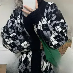 アーガイルカーディガン Vネック 長袖【0912】