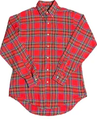 MADE IN USA製 CLEVE SHIRTMAKERS 長袖タータンチェック柄ボタンダウンシャツ レッド Sサイズ