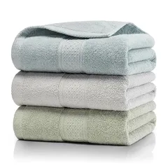 HomeFirst バスタオル 3枚セット ホテル仕様 ふわふわ タオル 綿100% 大判 耐久性 毛羽落ち少ない 柔らかな肌触り 吸水 速乾 家庭、ホテル、スポーツなどに最適 厚手 無地 3色3枚 70 140cm 0